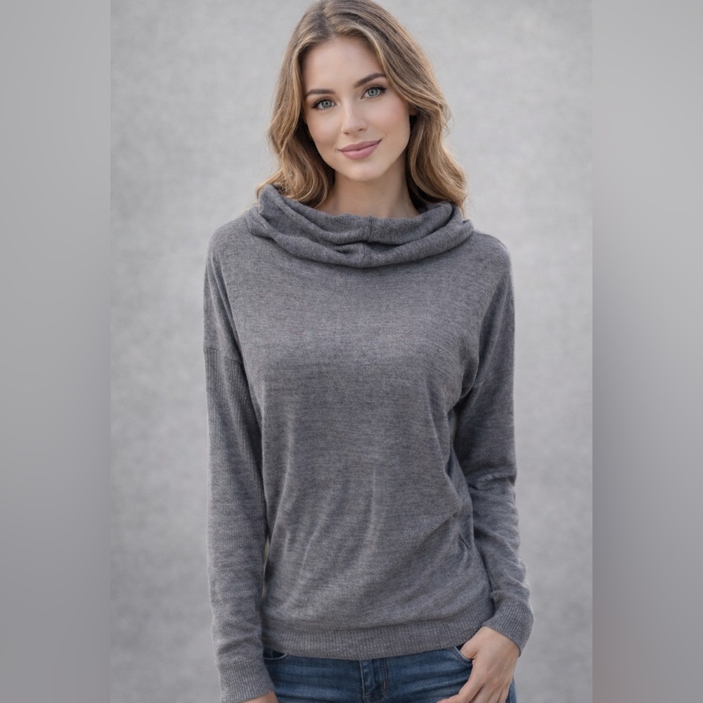 LOFT Dark Academia Gray Cowl Neck Sweater Clean Girl Layering XS  Minimalist